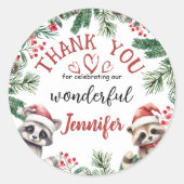 Schattigee wasbeer kerst 2e verjaardag dank u ronde sticker (Voorkant)