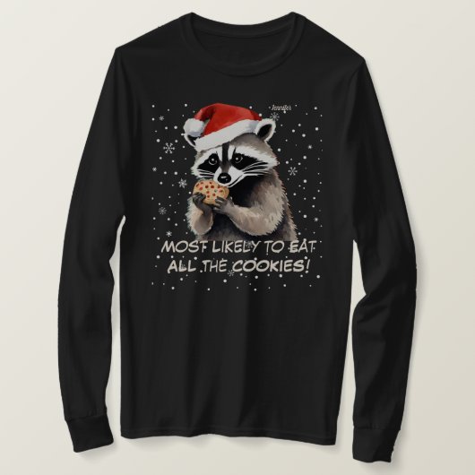 Schattigee wasbeer kerst Eet alle koekjes T-shirt (Design voorkant)