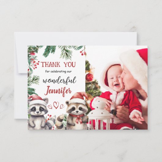 Schattigee wasbeer Kerstmis 2e Verjaardag Dank u k Bedankkaart (Voorkant)