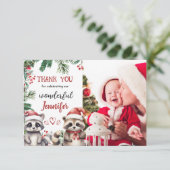 Schattigee wasbeer Kerstmis 2e Verjaardag Dank u k Bedankkaart (Staand voorkant)