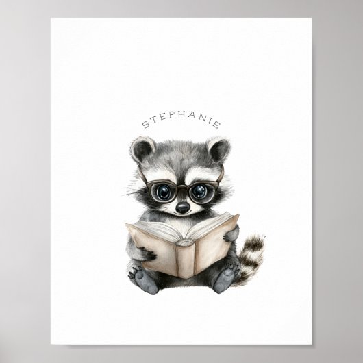 Schattigee Wasbeer Lezen Poster Print (Voorkant)
