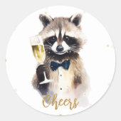 Schattigee wasbeer met champagne Cheers oudejaarsa Ronde Sticker (Voorkant)