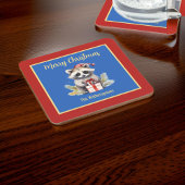 Schattigee wasbeer met kerstmuts vrolijk kerstfees kartonnen onderzetters