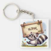 Schattigee wasbeer met  naambord sleutelhanger (Voorkant)