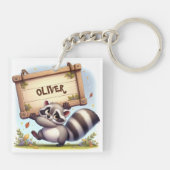 Schattigee wasbeer met  naambord sleutelhanger (Achterkant)