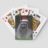 Schattigee wasbeer met rode kerstmuts pokerkaarten (Achterkant)