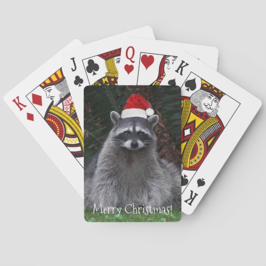 Schattigee wasbeer met rode kerstmuts pokerkaarten (Achterkant)