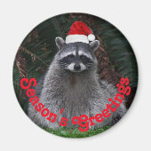 Schattigee wasbeer met rode kerstmuts vakantie magneet (Voorkant)