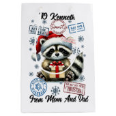 Schattigee wasbeer met Santa Sack en vakantie Medium Cadeauzakje (Voorkant)