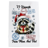 Schattigee wasbeer met Santa Sack en vakantie Medium Cadeauzakje (Achterkant)