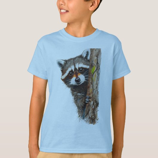 Schattigee wasbeer op het T-shirt van Tree Kinder (Voorkant)