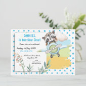 Schattigee wasbeer piloot Blue Stippen eerste verj Kaart (Staand voorkant)