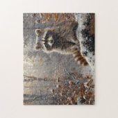 Schattigee wasbeer tijdens winterolieverfschilderi legpuzzel (Verticaal)