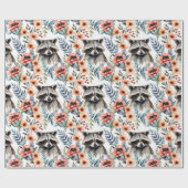 Schattigee wasbeer tussen de bloemetjes cadeaupapier (Vlak)