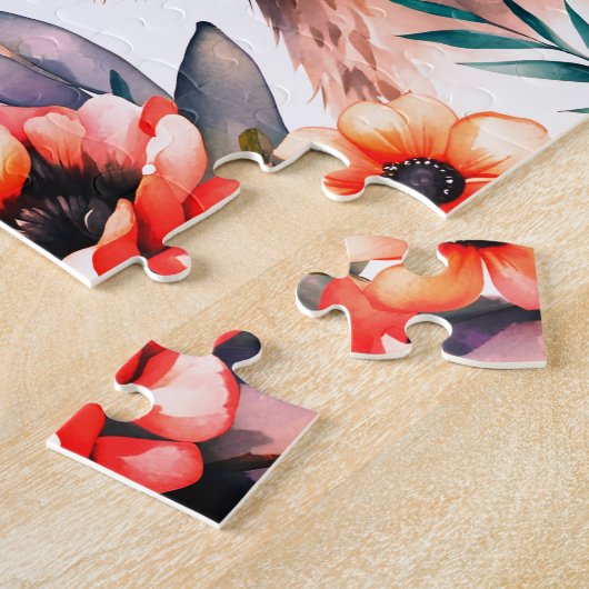 Schattigee wasbeer tussen de bloemetjes legpuzzel (Zijkant)