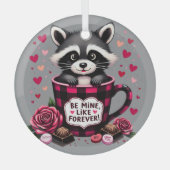 Schattigee wasbeer Valentijn Buffalo Plaid estheti Glas Ornament (Voorkant)