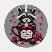 Schattigee wasbeer Valentijn Buffalo Plaid estheti Glas Ornament (Achterkant)