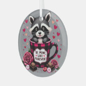 Schattigee wasbeer Valentijn Buffalo Plaid estheti Glas Ornament (Voorkant links)