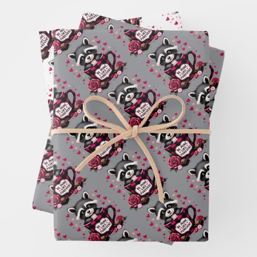 Schattigee wasbeer Valentijn Buffalo Plaid estheti Inpakpapier Vel (In situ)