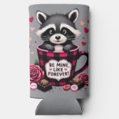 Schattigee wasbeer Valentijn Buffalo Plaid estheti Seltzer Blikjeskoeler (Achterkant)