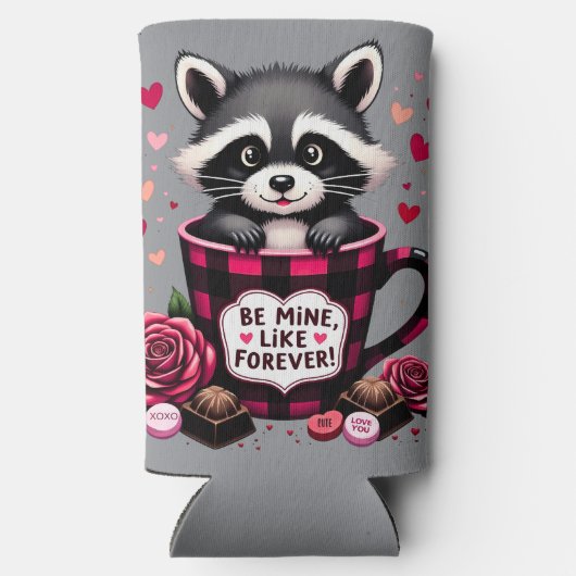 Schattigee wasbeer Valentijn Buffalo Plaid estheti Seltzer Blikjeskoeler (Achterkant)