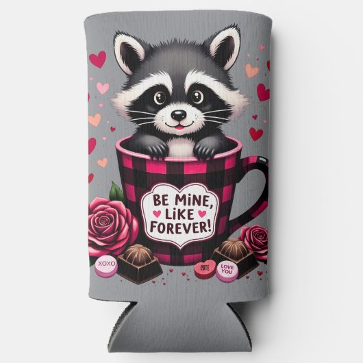 Schattigee wasbeer Valentijn Buffalo Plaid estheti Seltzer Blikjeskoeler (Voorkant)