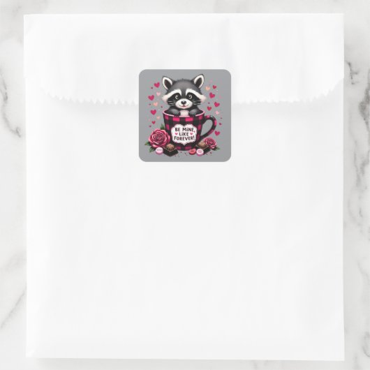 Schattigee wasbeer Valentijn Buffalo Plaid estheti Vierkante Sticker (Tas)
