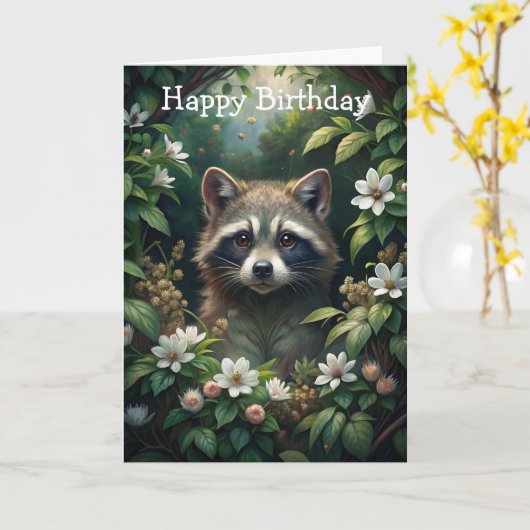 Schattigee Wasbeer Verjaardag Kaart (Gele Bloem)