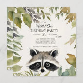 Schattigee Wasbeer Wild Een 1e Verjaardagsfeest Kaart (Voorkant / Achterkant)