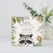 Schattigee Wasbeer Wild Een 1e Verjaardagsfeest Kaart (Staand voorkant)