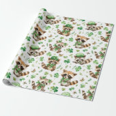 Schattigee wasberen groen Pet Shamrock St. Patrick Cadeaupapier (Uitgerold)