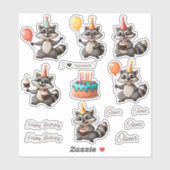 Schattigee wasberen Happy Birthday gepersonaliseer Sticker (Vel)