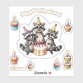 Schattigee wasberen Happy Birthday gepersonaliseer Sticker (Vel)