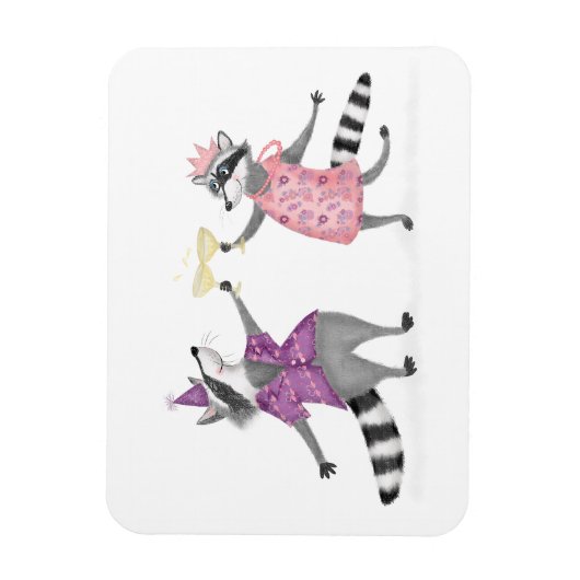 Schattigee wasberen vieren feest dierenmagneet magneet (Verticaal)