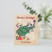 Schattigee wasberen Waterverf kerst Feestdagenkaart (Staand voorkant)