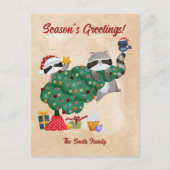 Schattigee wasberen Waterverf kerst Feestdagenkaart (Voorkant)