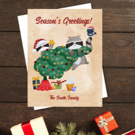 Schattigee wasberen Waterverf kerst Feestdagenkaart