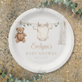 Schattigee waslijn genderneutraal Baby shower Papieren Bordje