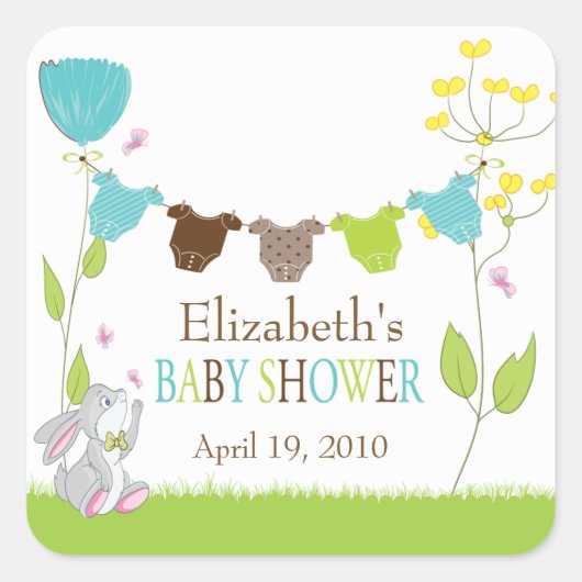 Schattigee waslijnen Baby Boy Baby shower Sticker (Voorkant)