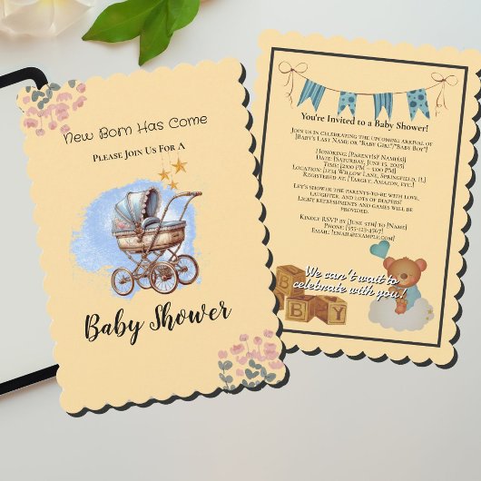 Schattigee Waterkleur Gepersonaliseerd Baby shower Kaart