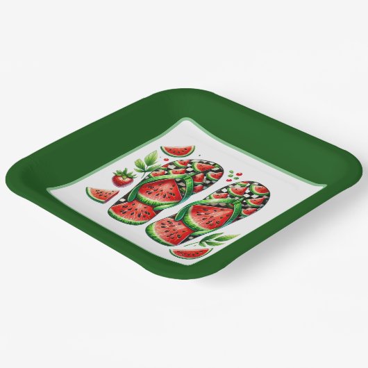 Schattigee Watermeloen Flip Flop Beach Party Papieren Bordje (Gebogen)