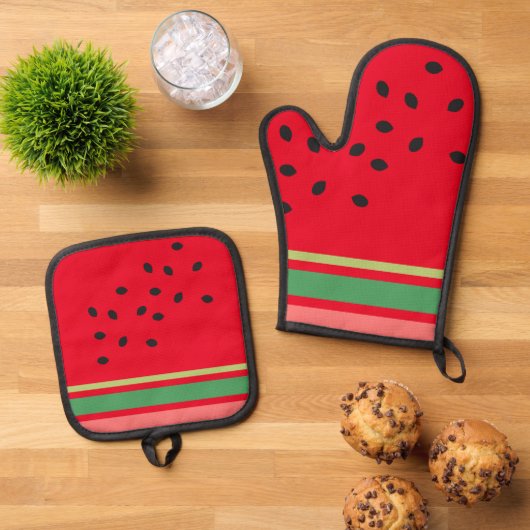 Schattigee Watermeloen Fruit Keuken Ovenwant & Pannenlap Set (Top down)