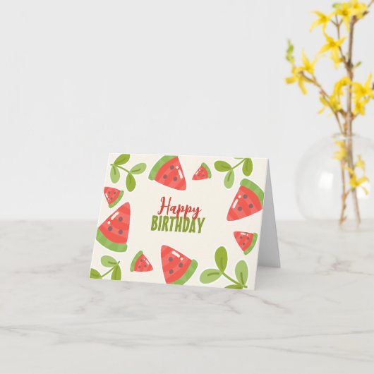Schattigee watermeloen Happy Birthday Kaart (Gele Bloem)