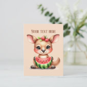 Schattigee watermeloen kangoeroe bericht toevoegen briefkaart (Staand voorkant)