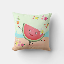 Schattigee Watermeloen Karakter en Strand Kussen