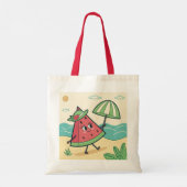 Schattigee Watermeloen Karakter op het strand - Ca Tote Bag (Achterkant)