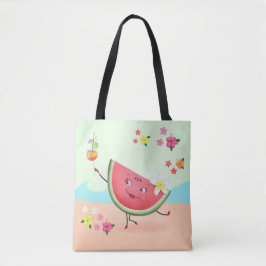 Schattigee Watermeloen Karakter op het strand Tote Bag