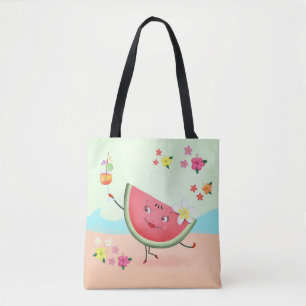 Schattigee Watermeloen Karakter op het strand Tote Bag