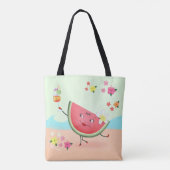 Schattigee Watermeloen Karakter op het strand Tote Bag (Achterkant)