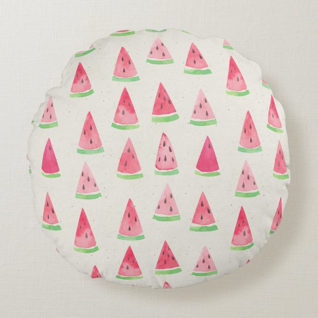 Schattigee watermeloen: naadloos waterverf patroon rond kussen (Voorkant)